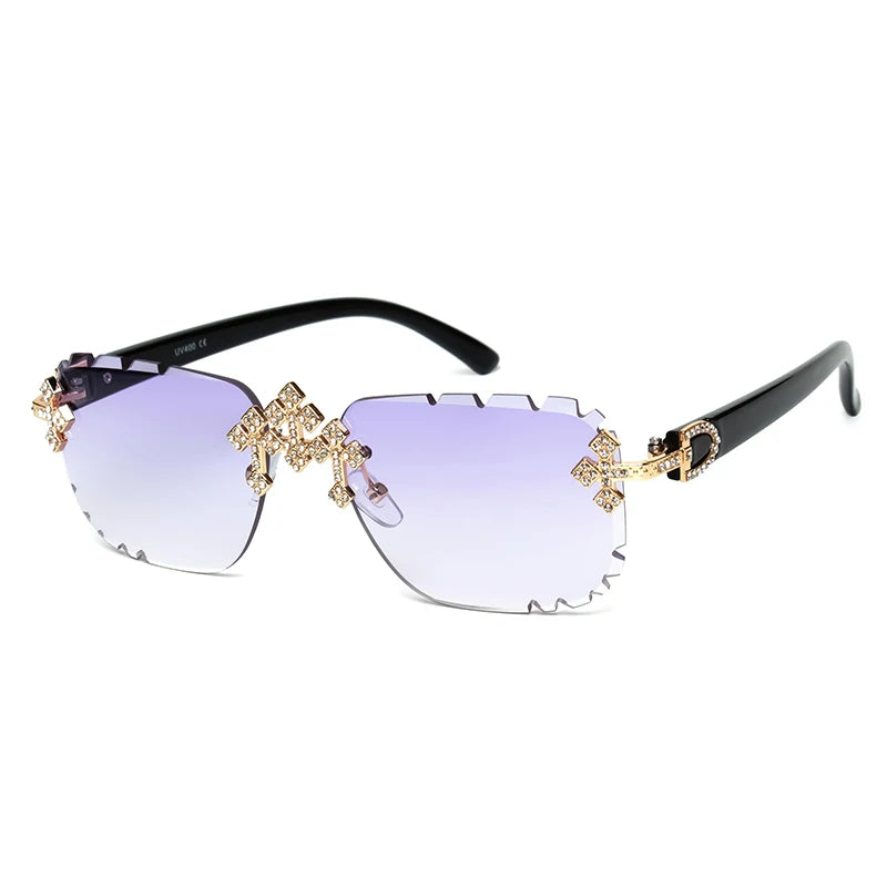 2025 gafas de sol cuadradas sin montura a la moda para mujer, montura de Metal con diamantes cruzados, gafas de lujo con lentes cortados UV400, gafas de sol Tu tienda rápida
