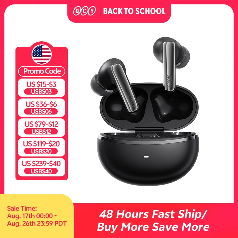QCY MeloBuds N70 ANC Auriculares inalámbricos Bluetooth 6.0 con cancelación de ruido adaptativa, audio LDAC de alta resolución, 6 micrófonos, 50 horas de reproducción, carga inalámbrica, detección intraaural Tu tienda rápida