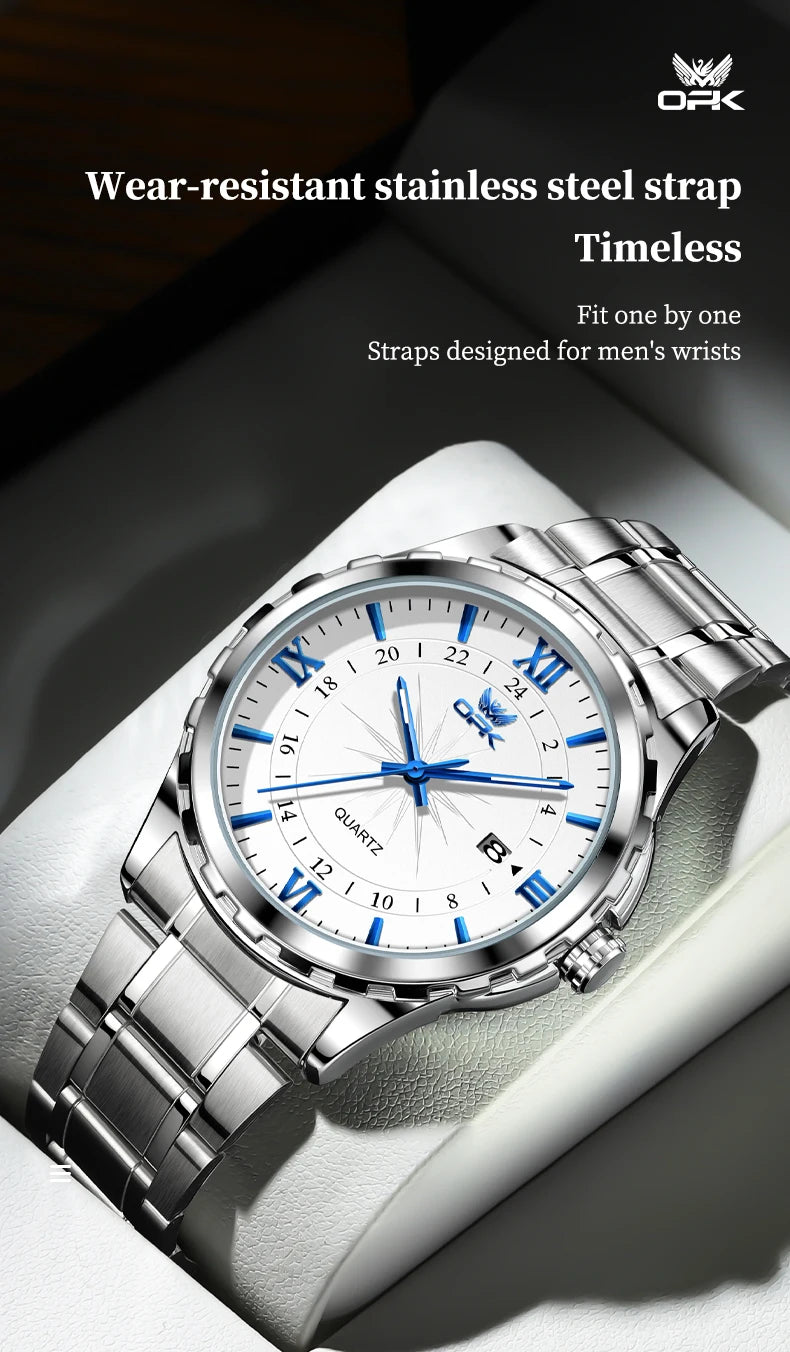 Reloj de cuarzo para hombre con doble calendario y correa de acero marca OPK 6003 Tu tienda rápida