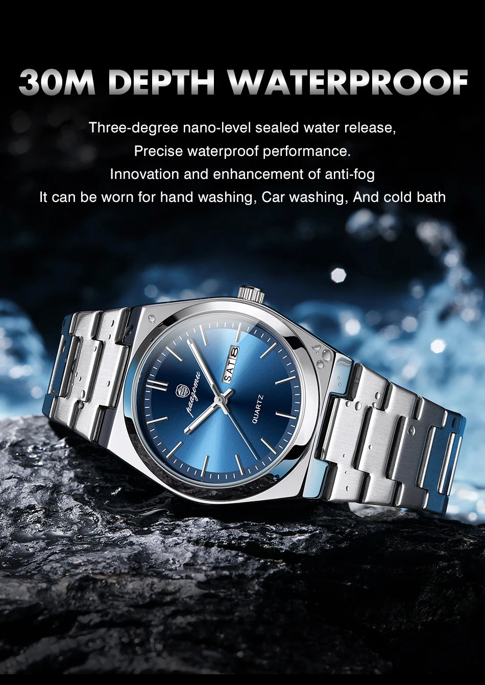 Reloj de pulsera PAAZOMU de cuarzo de lujo para hombre, relojes deportivos para hombre, Reloj luminoso resistente al agua con fecha y semana, Reloj de acero inoxidable para hombre + caja Tu tienda rápida