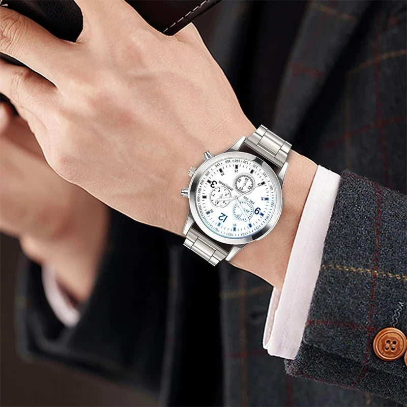Reloj de cuarzo de negocios para Hombre a la moda, Reloj de pulsera con correa plateada de lujo, Reloj para Hombre (sin caja) Tu tienda rápida