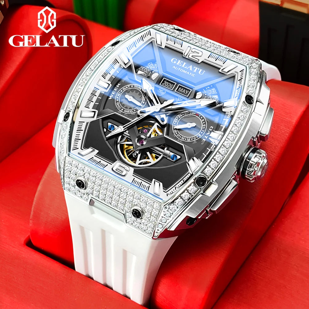 Elevate Your Style with the GELATU Men's Luxury Hollow Automatic Mechanical Watch - Waterproof, Luminous Big Dial Date Timepiece