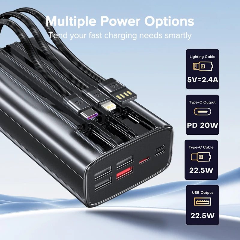 QOOVI-Banco de energía de 30000mah, Cable incorporado de carga rápida de 22,5 W, cargador portátil de batería grande externa para iPhone, Samsung y Xiaomi Tu tienda rápida
