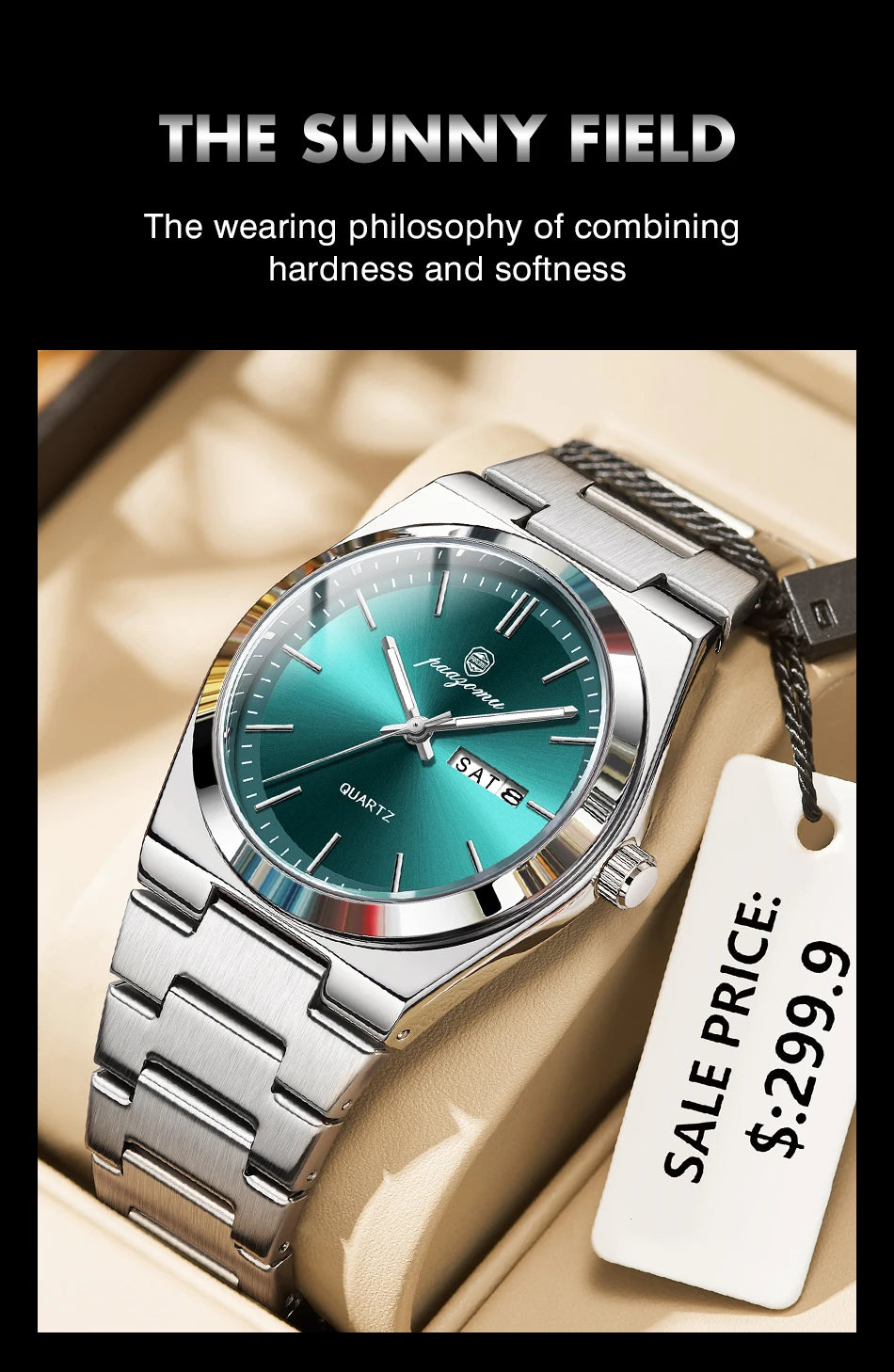 Reloj de pulsera PAAZOMU de cuarzo de lujo para hombre, relojes deportivos para hombre, Reloj luminoso resistente al agua con fecha y semana, Reloj de acero inoxidable para hombre + caja Tu tienda rápida