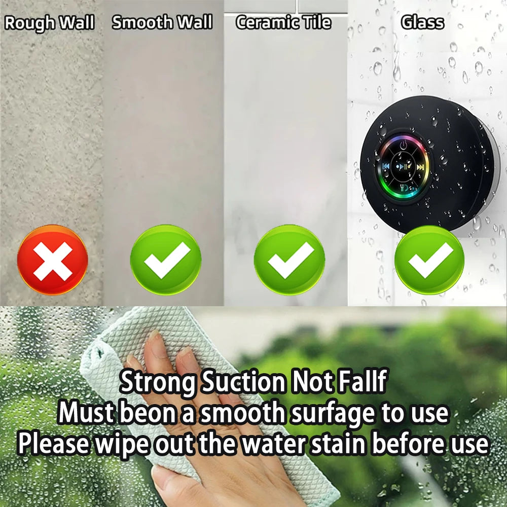 Altavoz portátil inalámbrico con Bluetooth, luz LED IPX4, resistente al agua, para exteriores, baño, ventosa grande, caja de sonido estéreo Tu tienda rápida