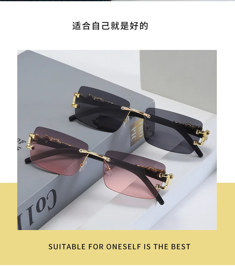 1 unidad de gafas de sol a la moda para hombres y mujeres, gafas de sol rectangulares sin marco personalizadas para la vida diaria, gafas de sol vintage para hombre Tu tienda rápida