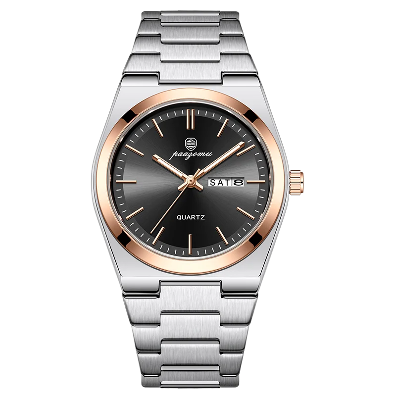 Reloj de pulsera PAAZOMU de cuarzo de lujo para hombre, relojes deportivos para hombre, Reloj luminoso resistente al agua con fecha y semana, Reloj de acero inoxidable para hombre + caja Tu tienda rápida