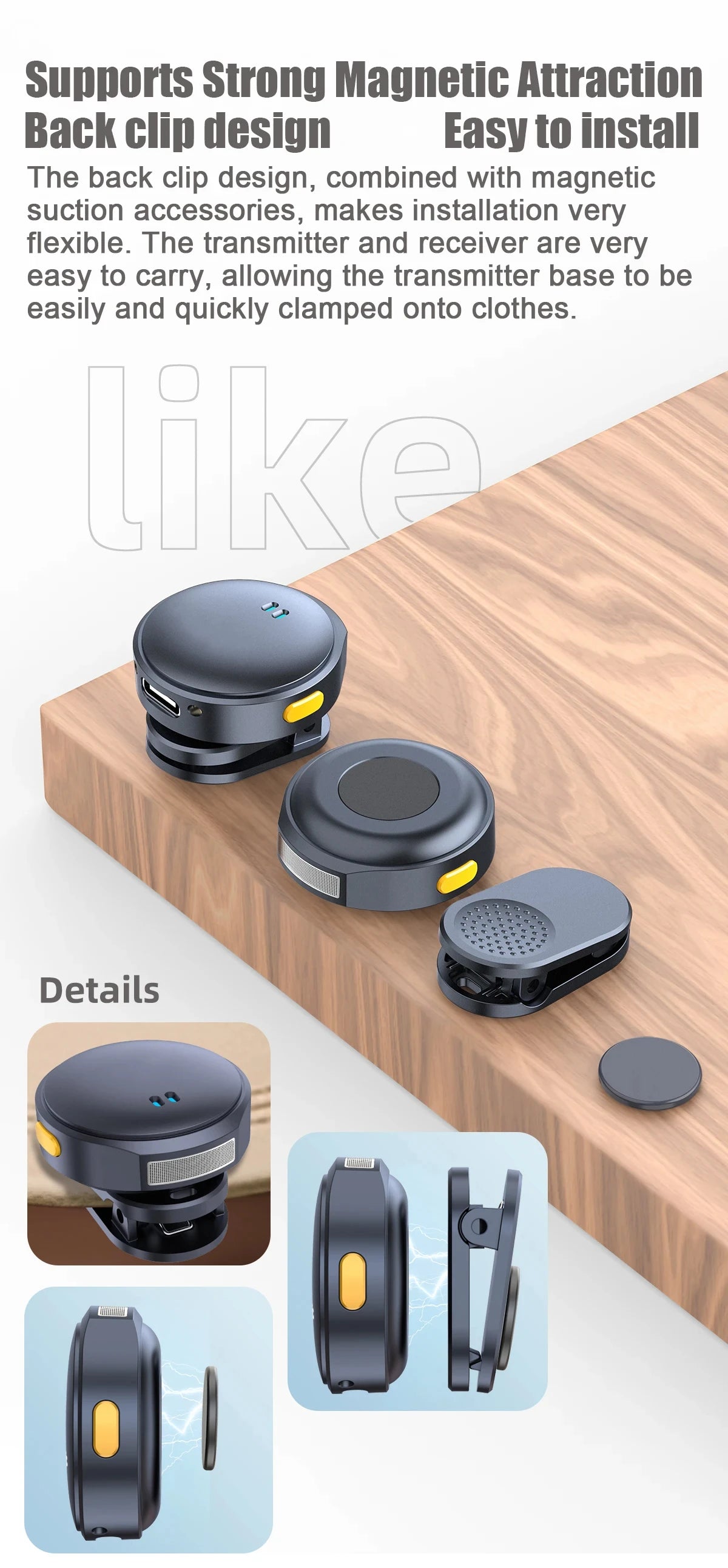 Micrófono Lavalier micrófono inalámbrico de 2,4 GHz micrófono de succión magnética con estuche de carga para grabación de vídeo Plug and Play Tu tienda rápida