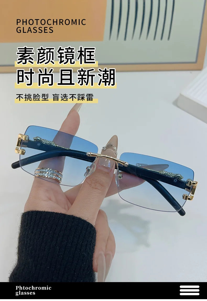 1 unidad de gafas de sol a la moda para hombres y mujeres, gafas de sol rectangulares sin marco personalizadas para la vida diaria, gafas de sol vintage para hombre Tu tienda rápida