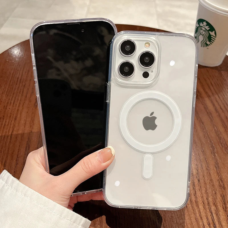 Para Magesafe funda de carga inalámbrica transparente magnética para iPhone 11 12 13 14 15 16 17 Air Pro Max Plus Mini cubierta de PC a prueba de golpes Tu tienda rápida