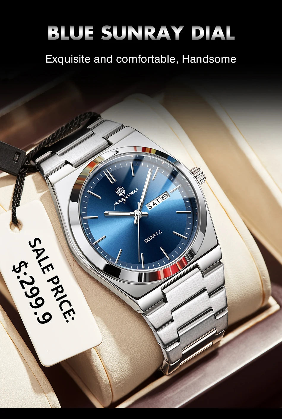 Reloj de pulsera PAAZOMU de cuarzo de lujo para hombre, relojes deportivos para hombre, Reloj luminoso resistente al agua con fecha y semana, Reloj de acero inoxidable para hombre + caja Tu tienda rápida