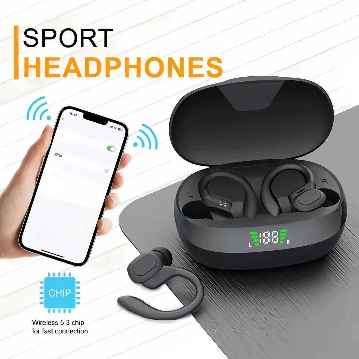 Auriculares inalámbricos verdaderos, auriculares Tws con micrófono, auriculares deportivos con clip, auriculares intrauditivos estéreo con pantalla LED Tu tienda rápida