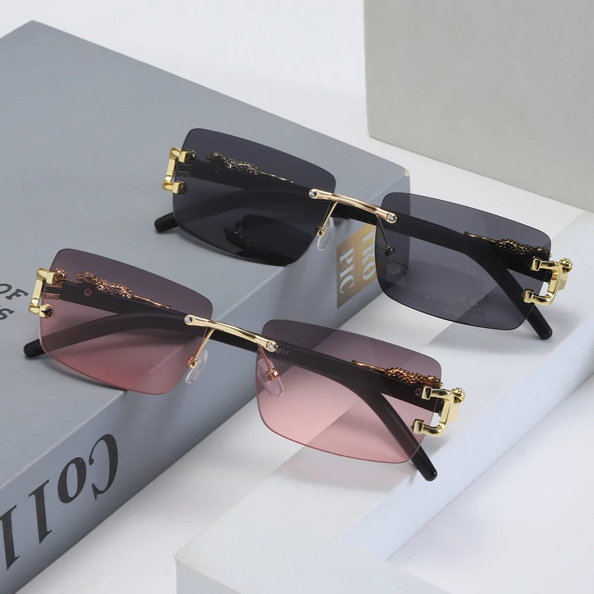1 unidad de gafas de sol a la moda para hombres y mujeres, gafas de sol rectangulares sin marco personalizadas para la vida diaria, gafas de sol vintage para hombre Tu tienda rápida