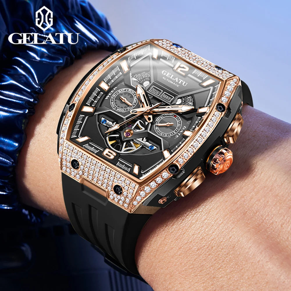 Elevate Your Style with the GELATU Men's Luxury Hollow Automatic Mechanical Watch - Waterproof, Luminous Big Dial Date Timepiece