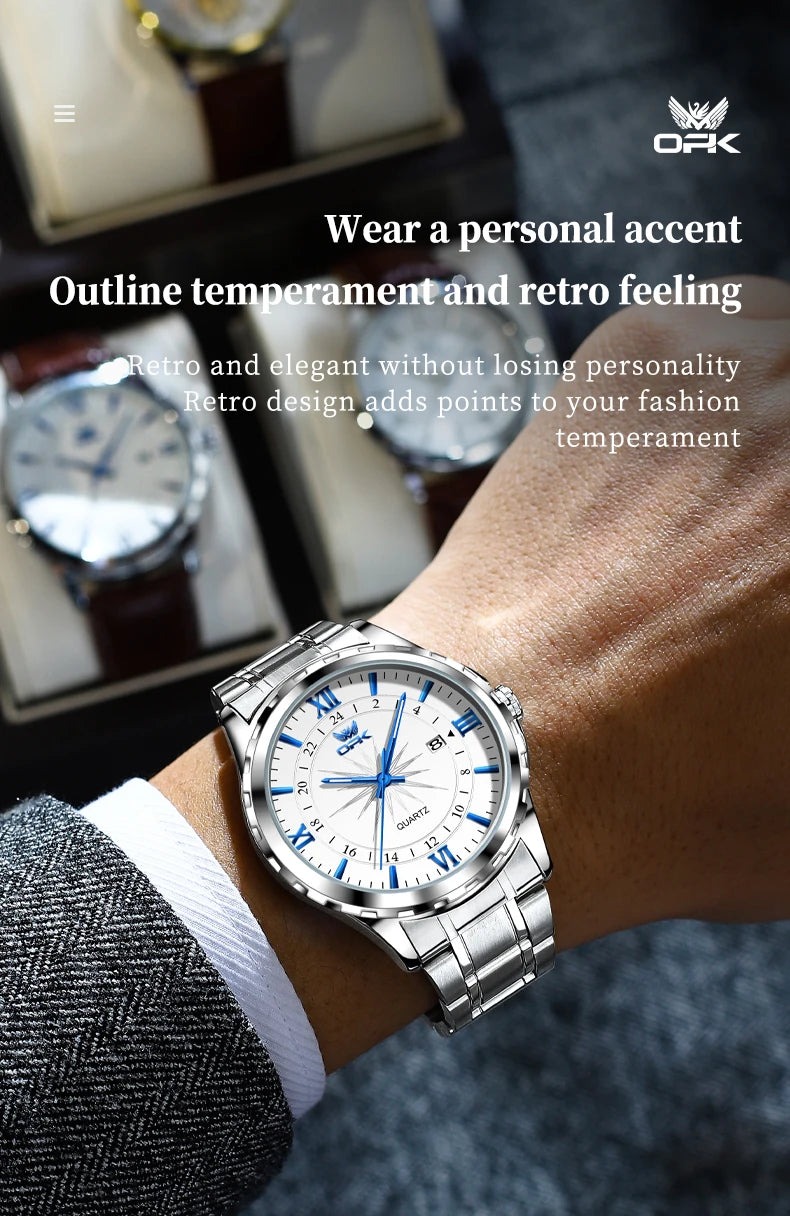 Reloj de cuarzo para hombre con doble calendario y correa de acero marca OPK 6003 Tu tienda rápida