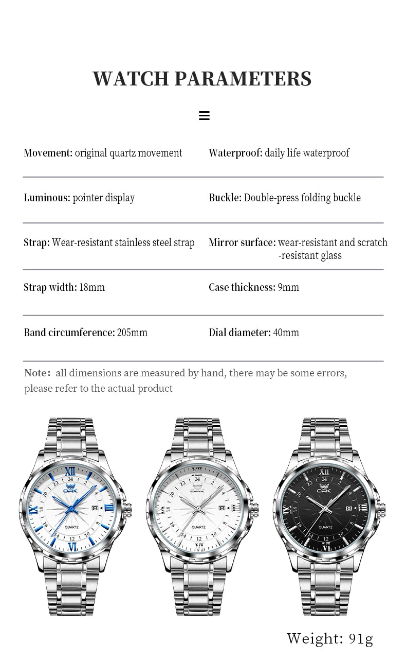 Reloj de cuarzo para hombre con doble calendario y correa de acero marca OPK 6003 Tu tienda rápida