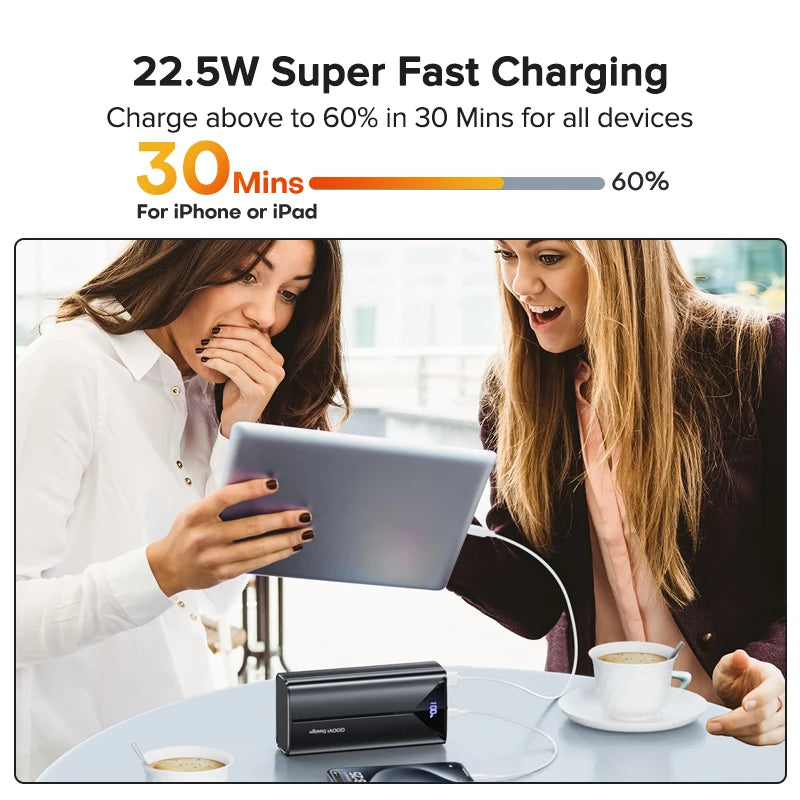 QOOVI-Banco de energía de 30000mah, Cable incorporado de carga rápida de 22,5 W, cargador portátil de batería grande externa para iPhone, Samsung y Xiaomi Tu tienda rápida