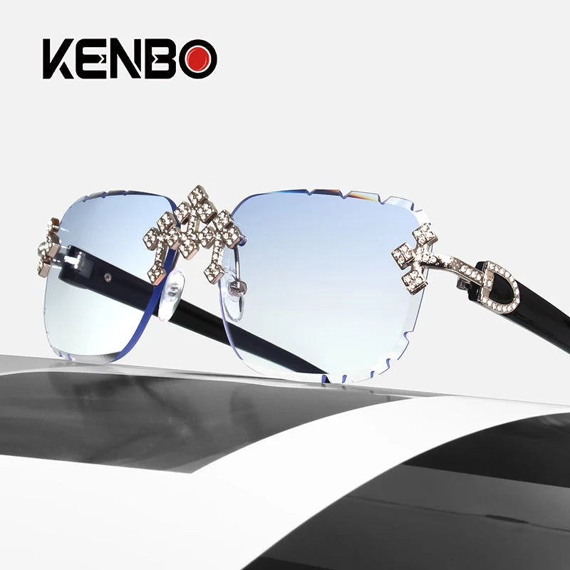 2025 gafas de sol cuadradas sin montura a la moda para mujer, montura de Metal con diamantes cruzados, gafas de lujo con lentes cortados UV400, gafas de sol Tu tienda rápida
