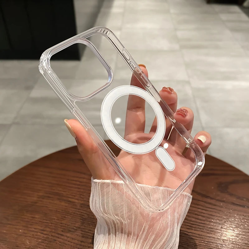 Para Magesafe funda de carga inalámbrica transparente magnética para iPhone 11 12 13 14 15 16 17 Air Pro Max Plus Mini cubierta de PC a prueba de golpes Tu tienda rápida