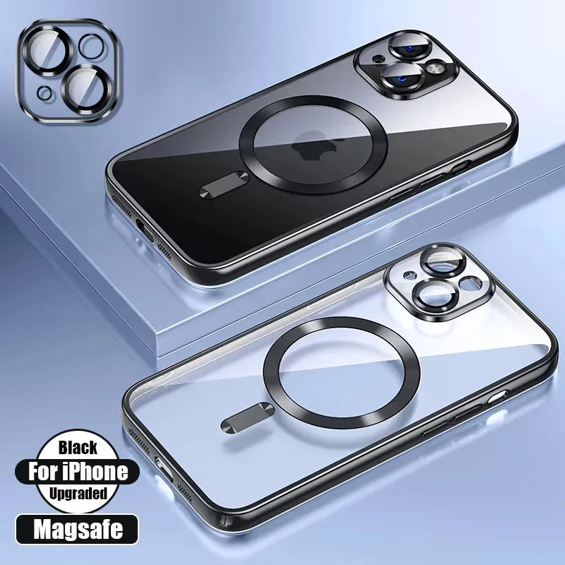 Funda de silicona ultrafina con revestimiento transparente para iPhone 16 15 14 13 12 11 Pro Max 16 Plus Magsafe película de lente magnética cubierta protectora rosa Tu tienda rápida