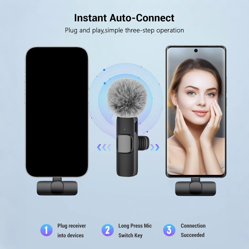 Micrófono Lavalier Inalámbrico Profesional con Puerto Tipo-C para Teléfonos Inteligentes, Computadoras, Tabletas, Conexión Plug and Play Tu tienda rápida