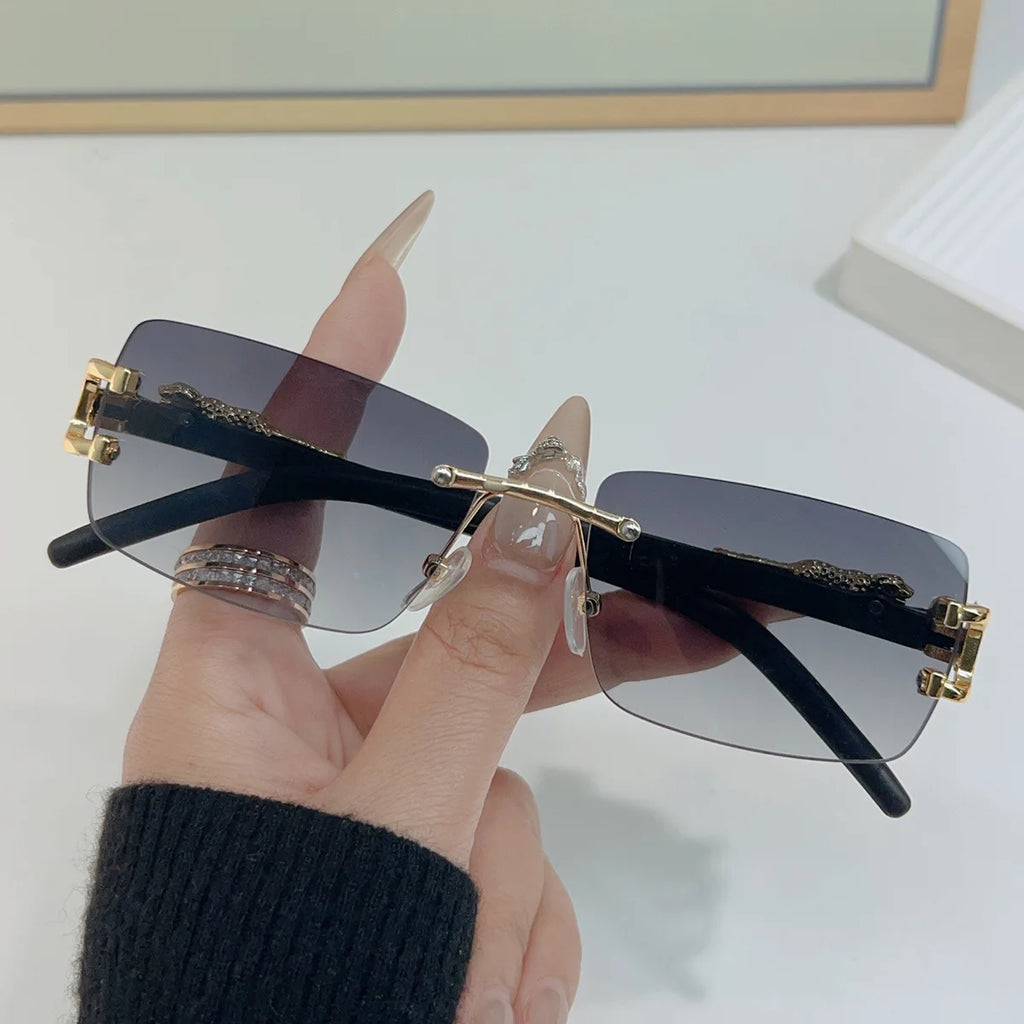 1 unidad de gafas de sol a la moda para hombres y mujeres, gafas de sol rectangulares sin marco personalizadas para la vida diaria, gafas de sol vintage para hombre Tu tienda rápida