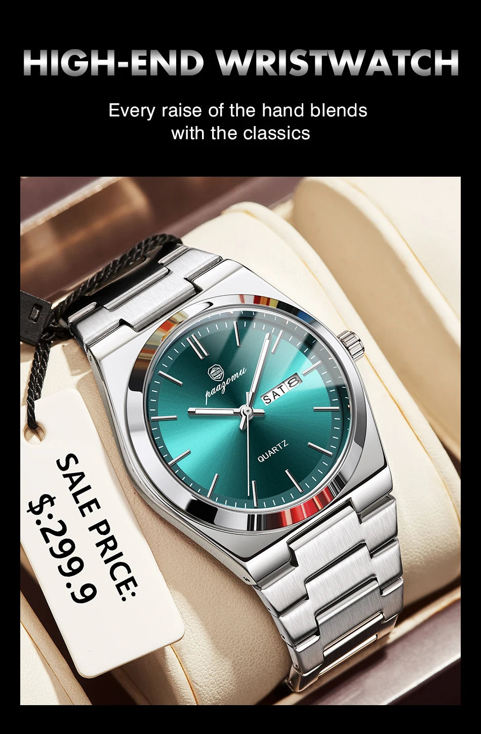 Reloj de pulsera PAAZOMU de cuarzo de lujo para hombre, relojes deportivos para hombre, Reloj luminoso resistente al agua con fecha y semana, Reloj de acero inoxidable para hombre + caja Tu tienda rápida