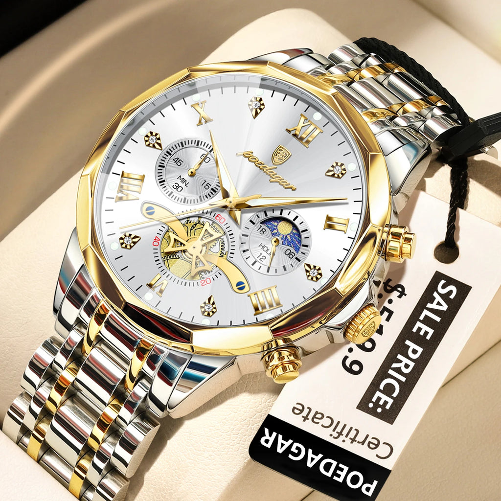 Elevate Your Style with the Luxury Men's Waterproof Chronograph Watch Featuring a Luminous Dial and Durable Stainless Steel Design