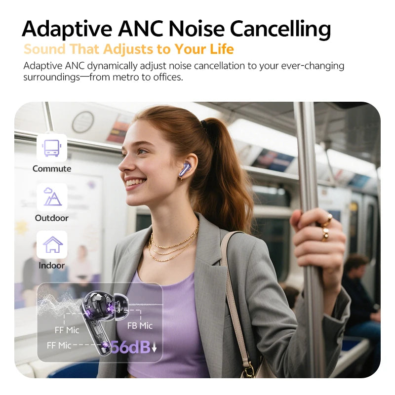 QCY MeloBuds N70 ANC Auriculares inalámbricos Bluetooth 6.0 con cancelación de ruido adaptativa, audio LDAC de alta resolución, 6 micrófonos, 50 horas de reproducción, carga inalámbrica, detección intraaural Tu tienda rápida