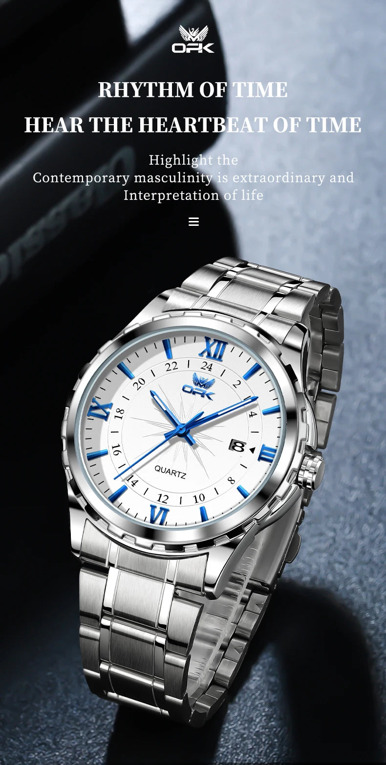 Reloj de cuarzo para hombre con doble calendario y correa de acero marca OPK 6003 Tu tienda rápida