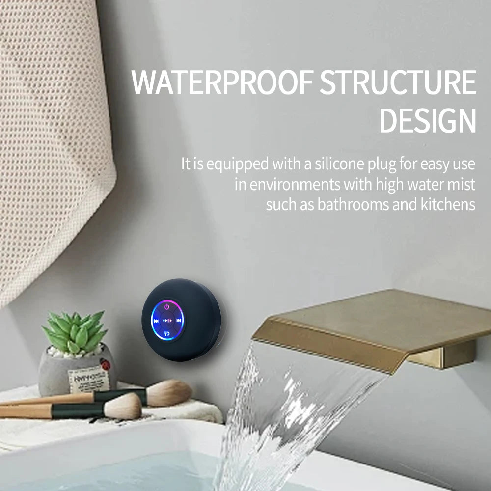 Altavoz portátil inalámbrico con Bluetooth, luz LED IPX4, resistente al agua, para exteriores, baño, ventosa grande, caja de sonido estéreo Tu tienda rápida