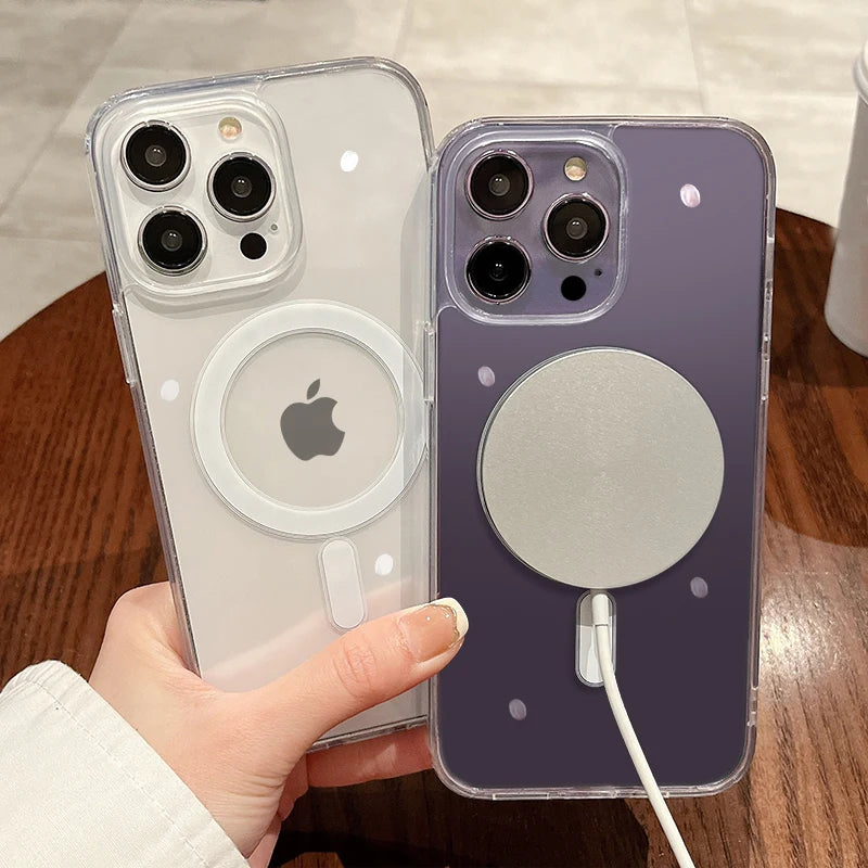 Para Magesafe funda de carga inalámbrica transparente magnética para iPhone 11 12 13 14 15 16 17 Air Pro Max Plus Mini cubierta de PC a prueba de golpes Tu tienda rápida