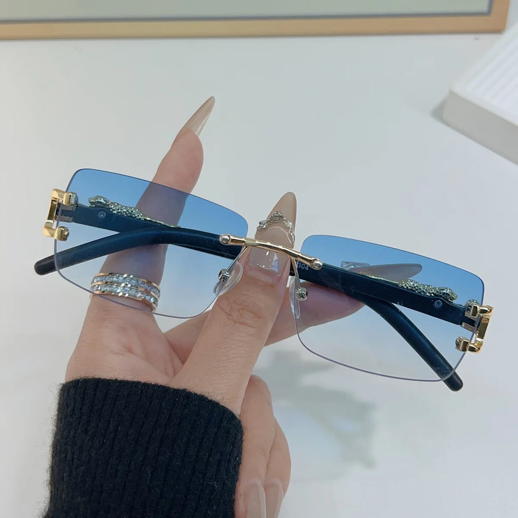 1 unidad de gafas de sol a la moda para hombres y mujeres, gafas de sol rectangulares sin marco personalizadas para la vida diaria, gafas de sol vintage para hombre Tu tienda rápida