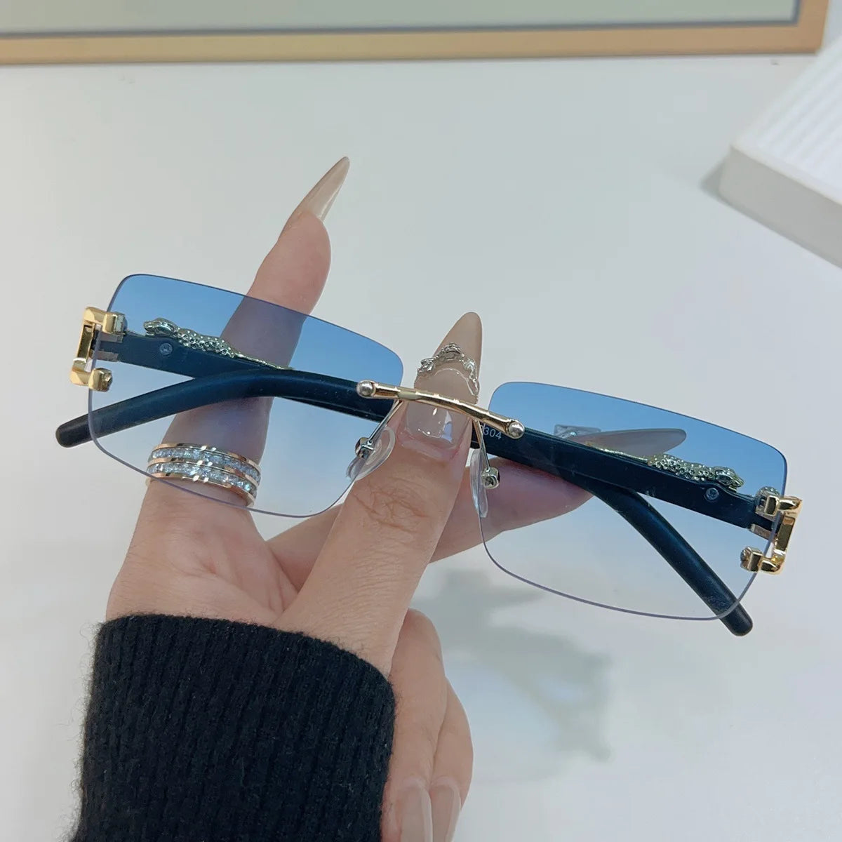 1 unidad de gafas de sol a la moda para hombres y mujeres, gafas de sol rectangulares sin marco personalizadas para la vida diaria, gafas de sol vintage para hombre Tu tienda rápida