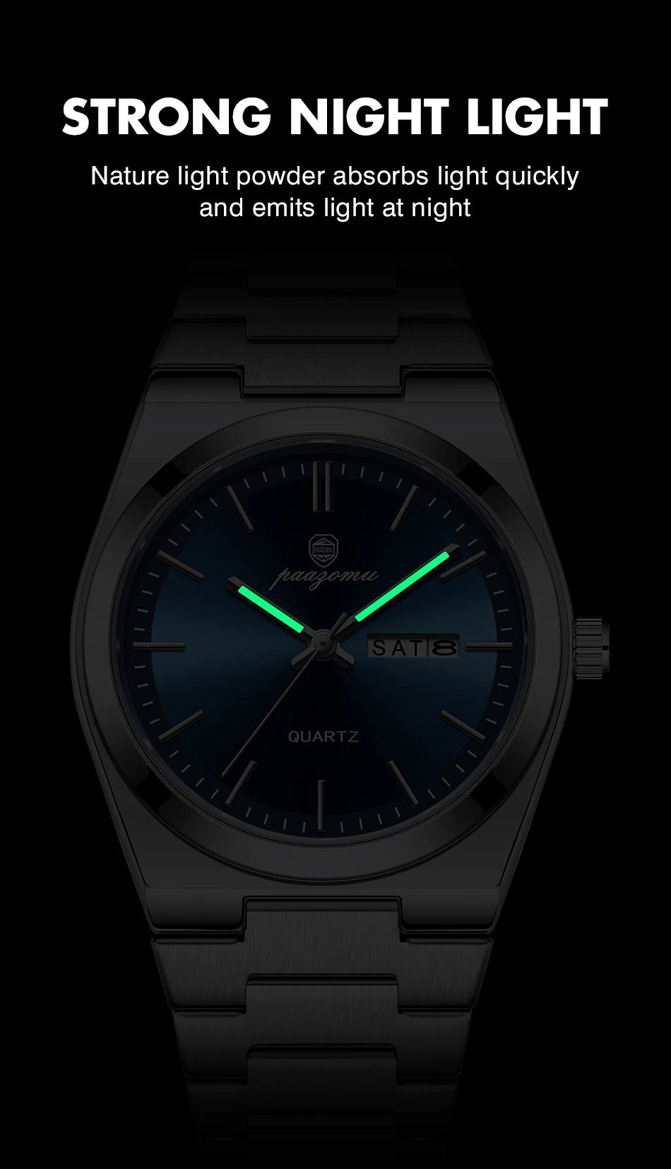 Reloj de pulsera PAAZOMU de cuarzo de lujo para hombre, relojes deportivos para hombre, Reloj luminoso resistente al agua con fecha y semana, Reloj de acero inoxidable para hombre + caja Tu tienda rápida