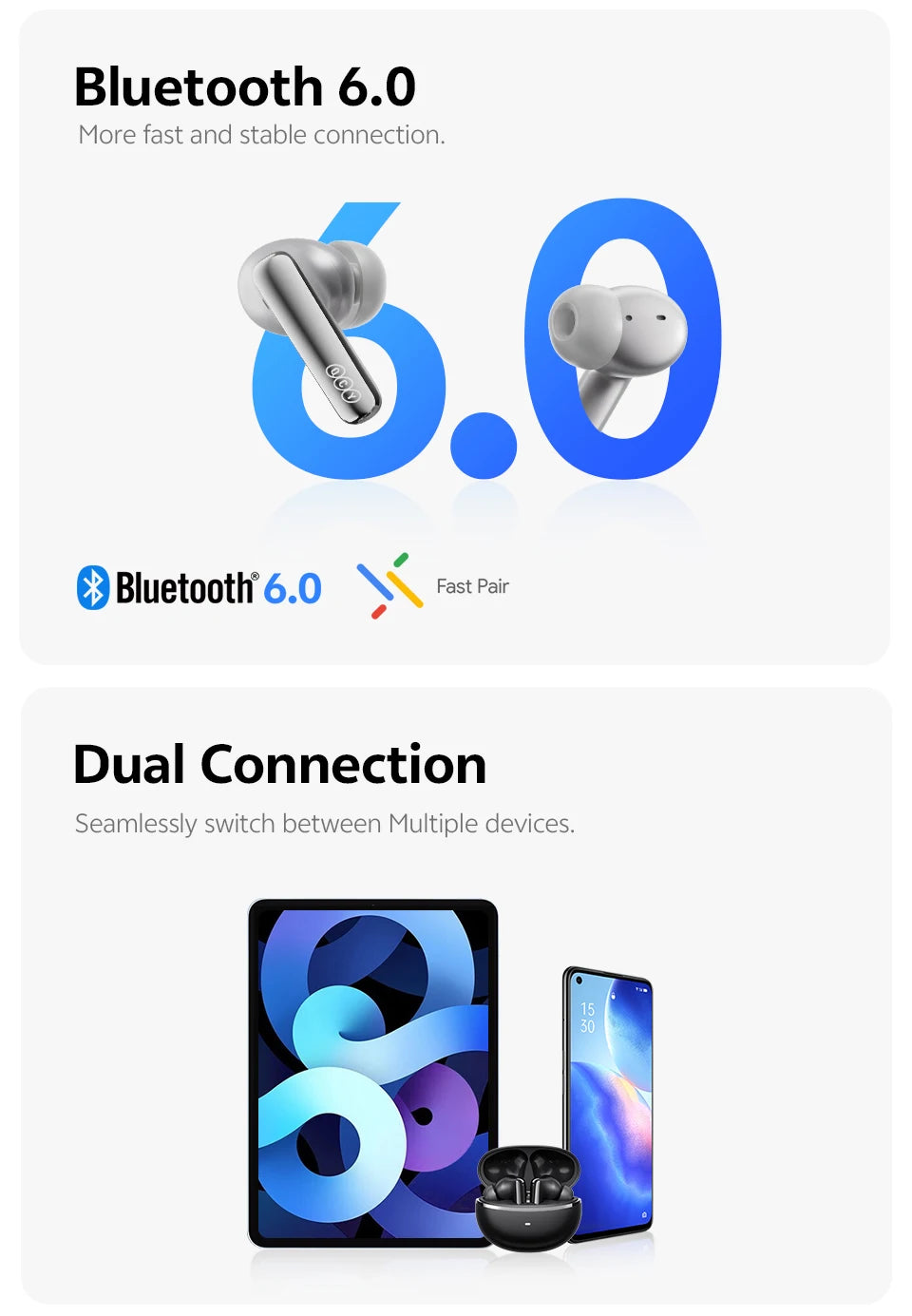 QCY MeloBuds N70 ANC Auriculares inalámbricos Bluetooth 6.0 con cancelación de ruido adaptativa, audio LDAC de alta resolución, 6 micrófonos, 50 horas de reproducción, carga inalámbrica, detección intraaural Tu tienda rápida