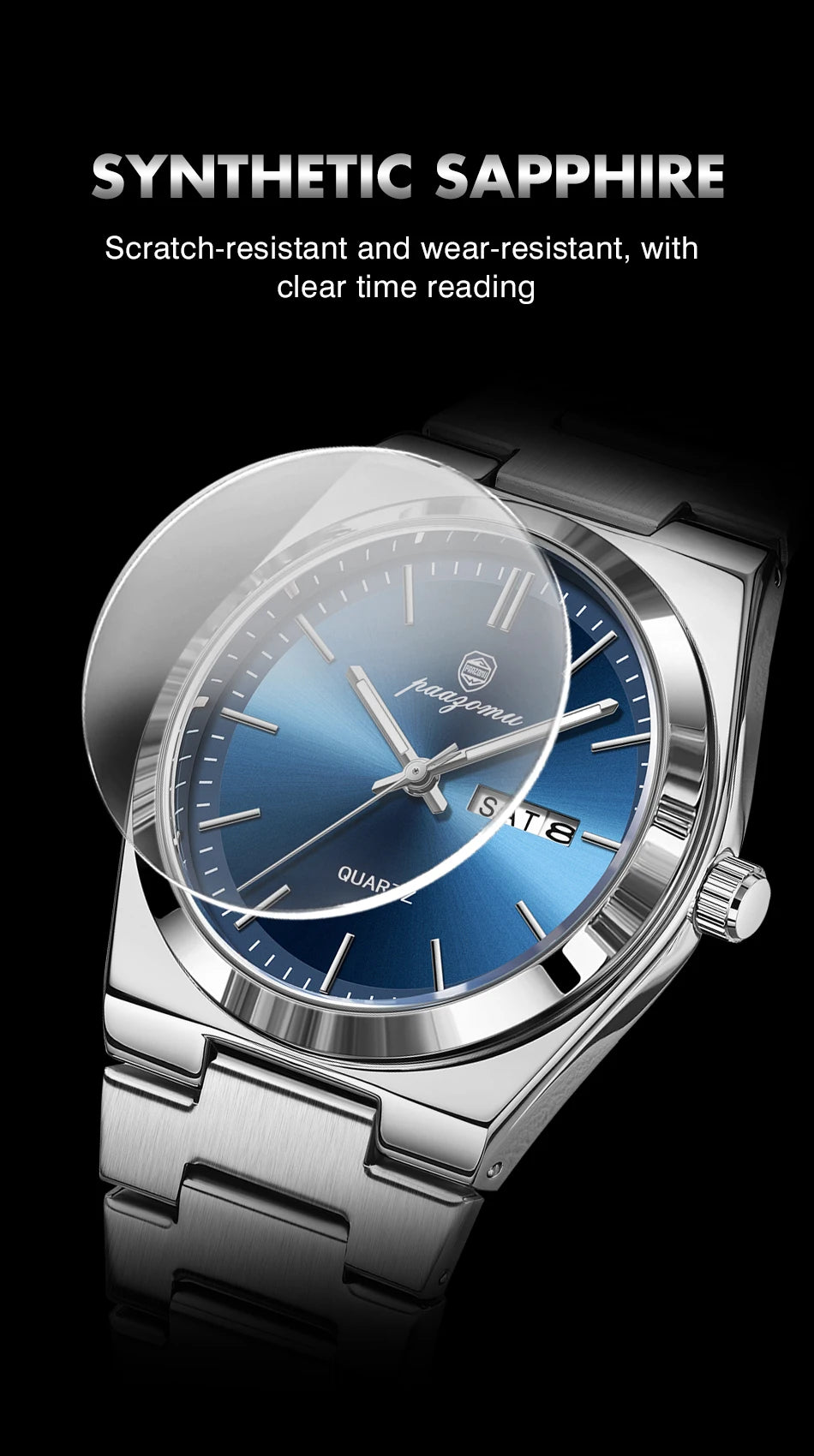 Reloj de pulsera PAAZOMU de cuarzo de lujo para hombre, relojes deportivos para hombre, Reloj luminoso resistente al agua con fecha y semana, Reloj de acero inoxidable para hombre + caja Tu tienda rápida