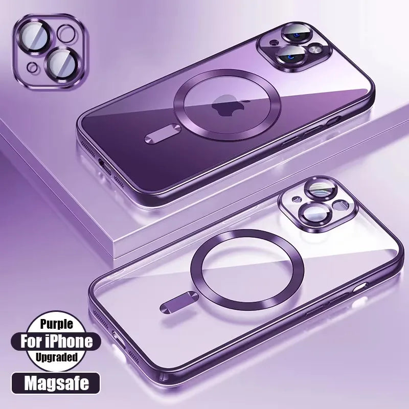 Funda de silicona ultrafina con revestimiento transparente para iPhone 16 15 14 13 12 11 Pro Max 16 Plus Magsafe película de lente magnética cubierta protectora rosa Tu tienda rápida