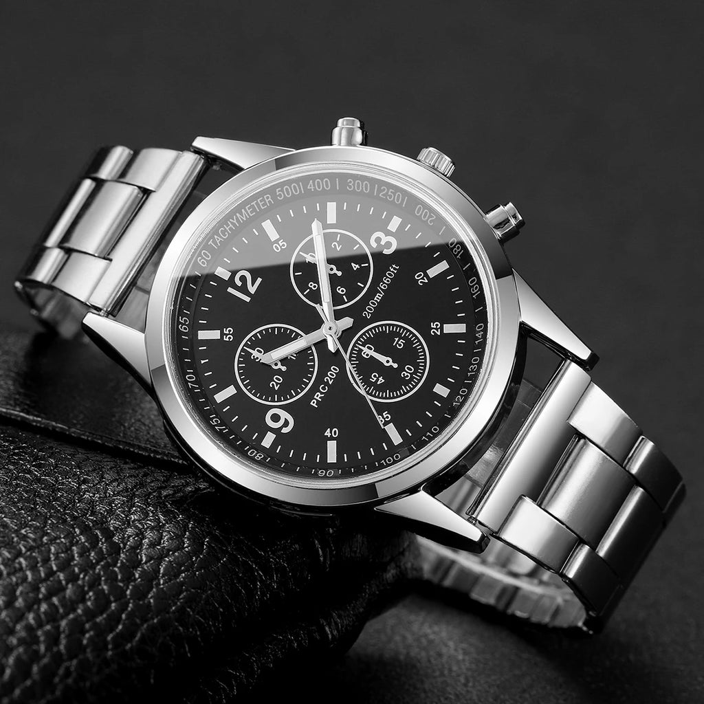 Reloj de cuarzo de negocios para Hombre a la moda, Reloj de pulsera con correa plateada de lujo, Reloj para Hombre (sin caja) Tu tienda rápida