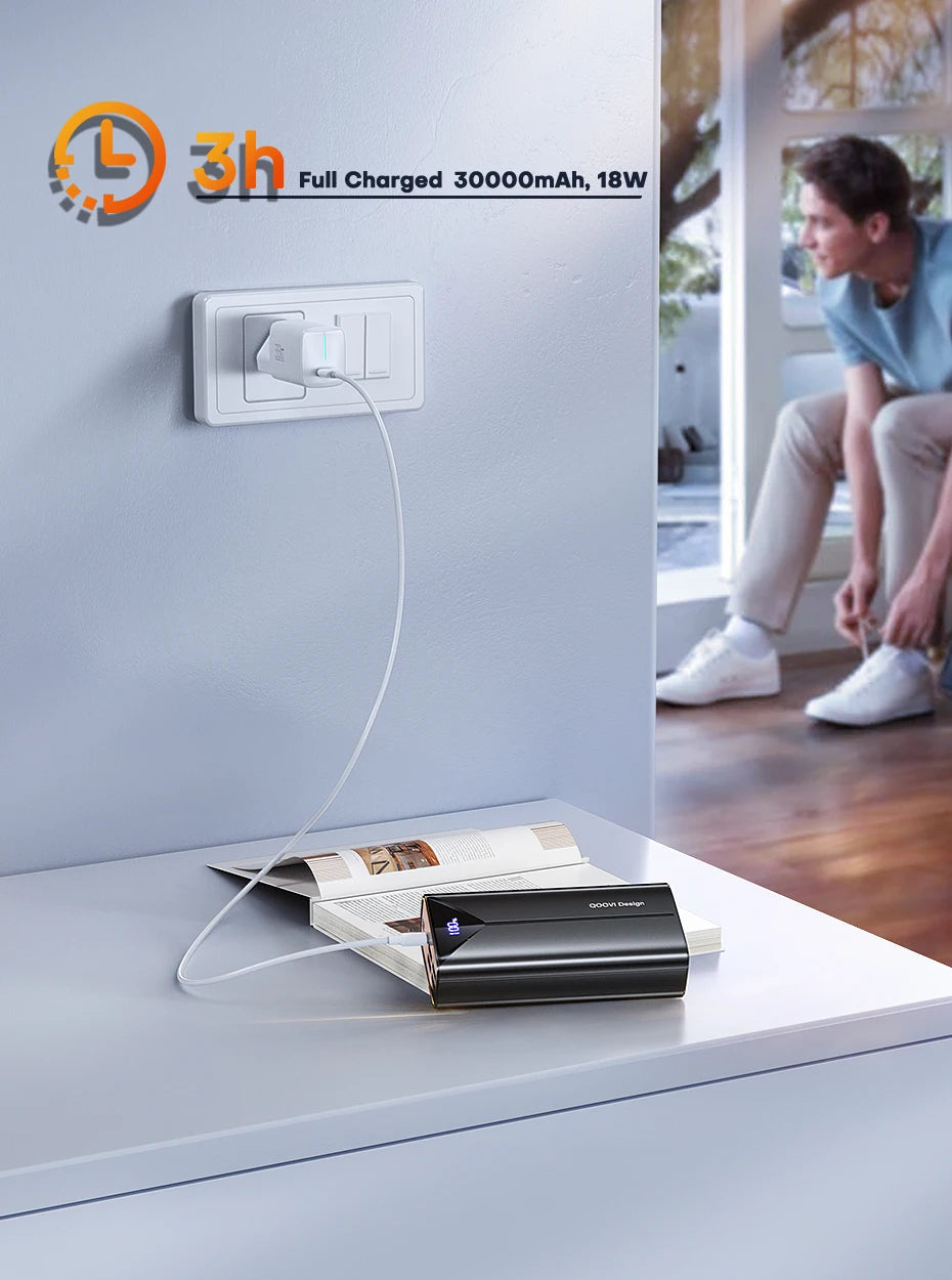 QOOVI-Banco de energía de 30000mah, Cable incorporado de carga rápida de 22,5 W, cargador portátil de batería grande externa para iPhone, Samsung y Xiaomi Tu tienda rápida