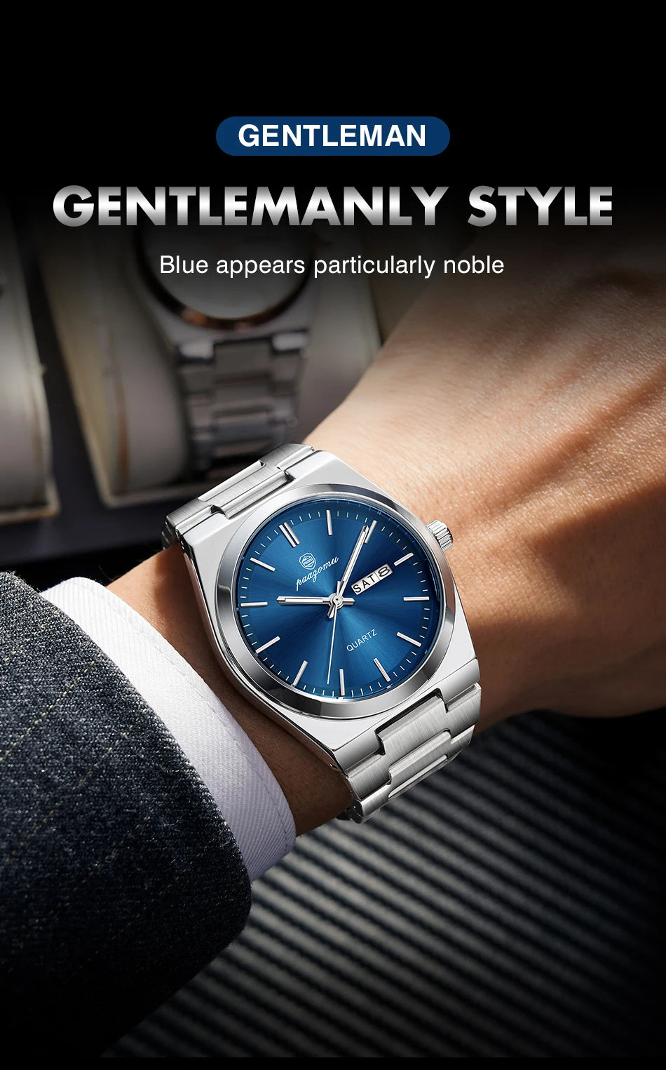 Reloj de pulsera PAAZOMU de cuarzo de lujo para hombre, relojes deportivos para hombre, Reloj luminoso resistente al agua con fecha y semana, Reloj de acero inoxidable para hombre + caja Tu tienda rápida
