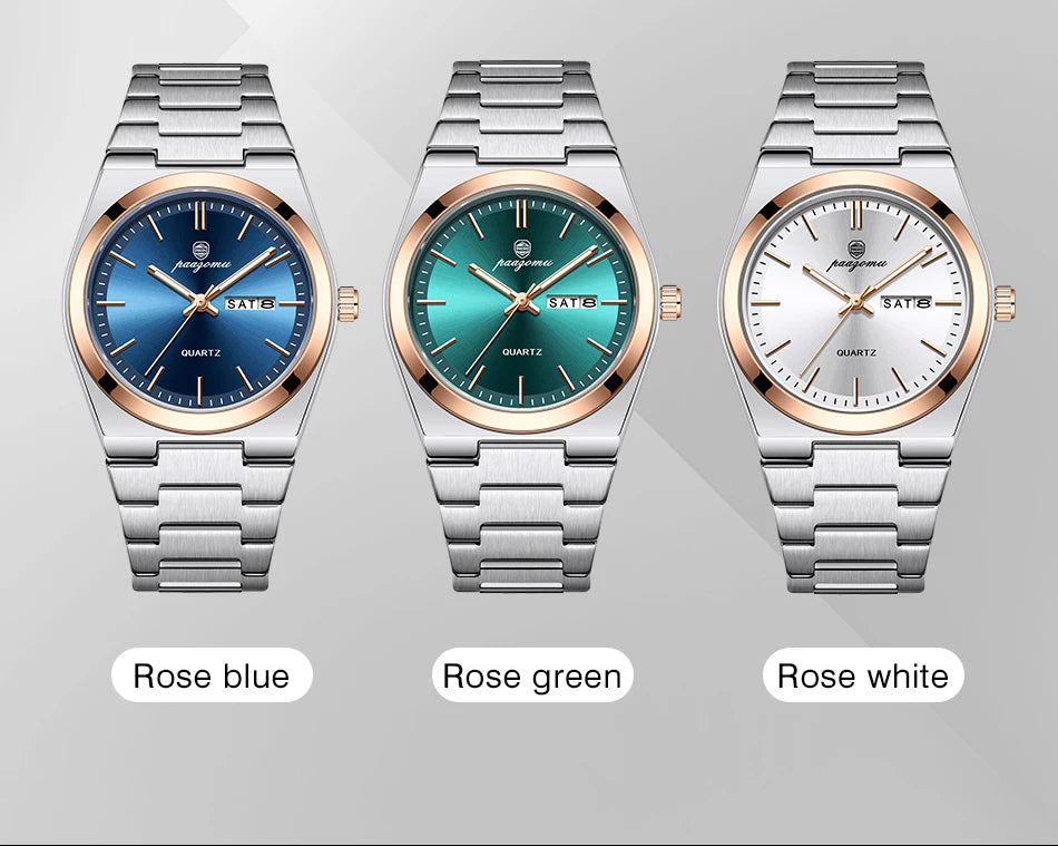 Reloj de pulsera PAAZOMU de cuarzo de lujo para hombre, relojes deportivos para hombre, Reloj luminoso resistente al agua con fecha y semana, Reloj de acero inoxidable para hombre + caja Tu tienda rápida