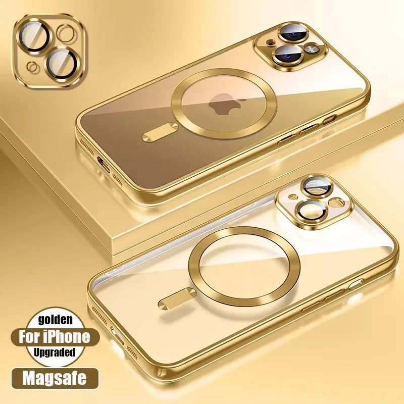 Funda de silicona ultrafina con revestimiento transparente para iPhone 16 15 14 13 12 11 Pro Max 16 Plus Magsafe película de lente magnética cubierta protectora rosa Tu tienda rápida