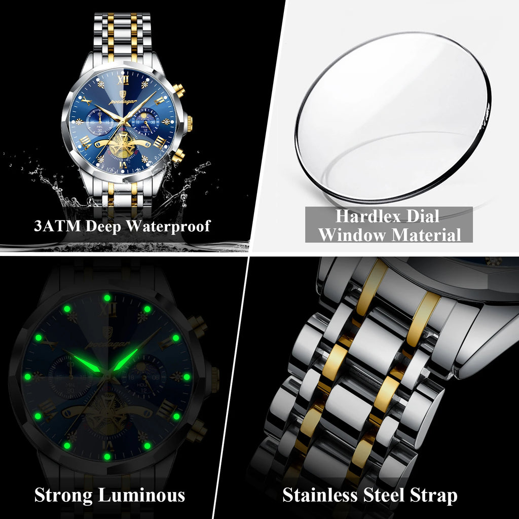 Elevate Your Style with the Luxury Men's Waterproof Chronograph Watch Featuring a Luminous Dial and Durable Stainless Steel Design