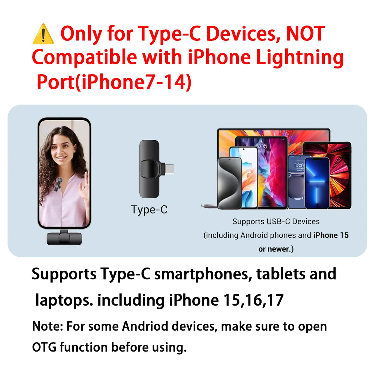 Micrófono Lavalier Inalámbrico Profesional con Puerto Tipo-C para Teléfonos Inteligentes, Computadoras, Tabletas, Conexión Plug and Play Tu tienda rápida