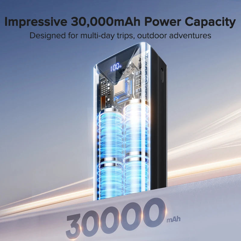 QOOVI-Banco de energía de 30000mah, Cable incorporado de carga rápida de 22,5 W, cargador portátil de batería grande externa para iPhone, Samsung y Xiaomi Tu tienda rápida