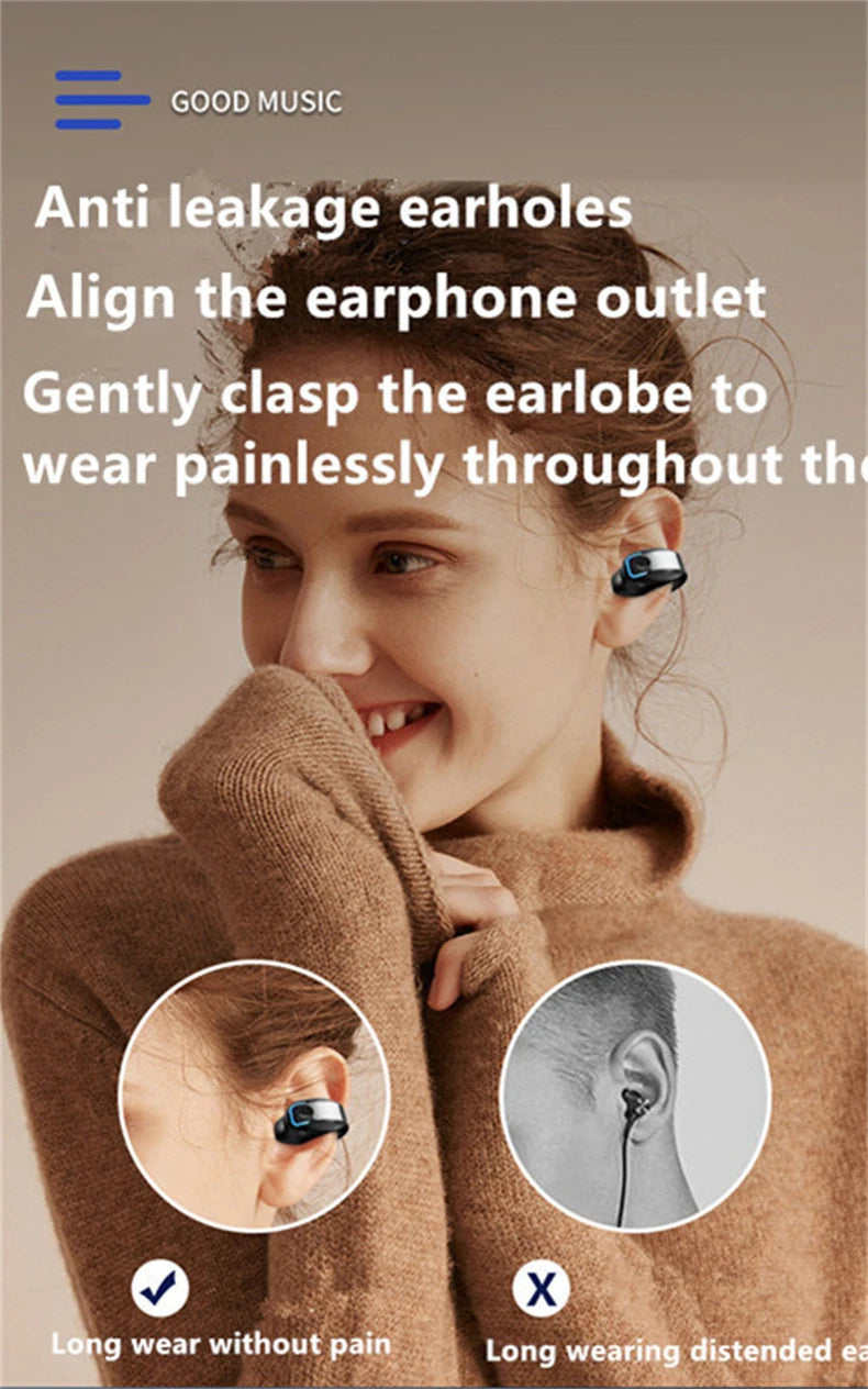 Auriculares Inalámbricos Bluetooth con Clip para la Oreja, Auriculares de Conducción Ósea de Alta Calidad, Auriculares Deportivos TWS con Cancelación de Ruido y Micrófono Tu tienda rápida