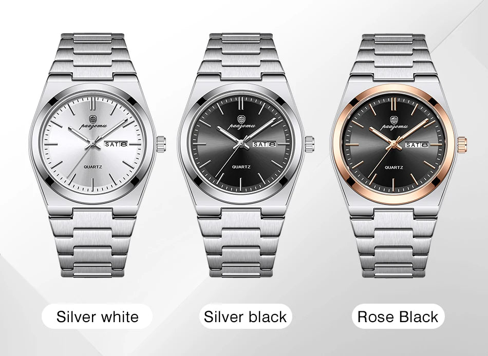 Reloj de pulsera PAAZOMU de cuarzo de lujo para hombre, relojes deportivos para hombre, Reloj luminoso resistente al agua con fecha y semana, Reloj de acero inoxidable para hombre + caja Tu tienda rápida