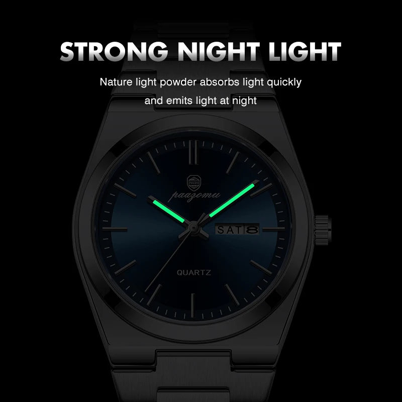 Reloj de pulsera PAAZOMU de cuarzo de lujo para hombre, relojes deportivos para hombre, Reloj luminoso resistente al agua con fecha y semana, Reloj de acero inoxidable para hombre + caja Tu tienda rápida