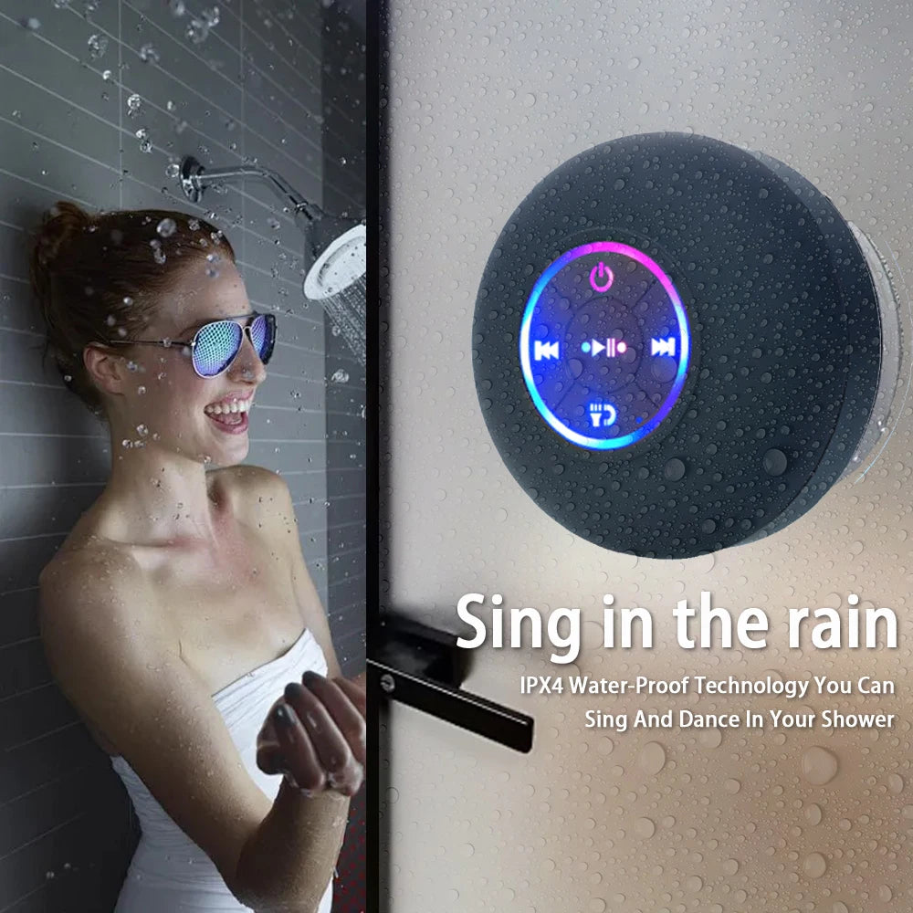 Altavoz portátil inalámbrico con Bluetooth, luz LED IPX4, resistente al agua, para exteriores, baño, ventosa grande, caja de sonido estéreo Tu tienda rápida
